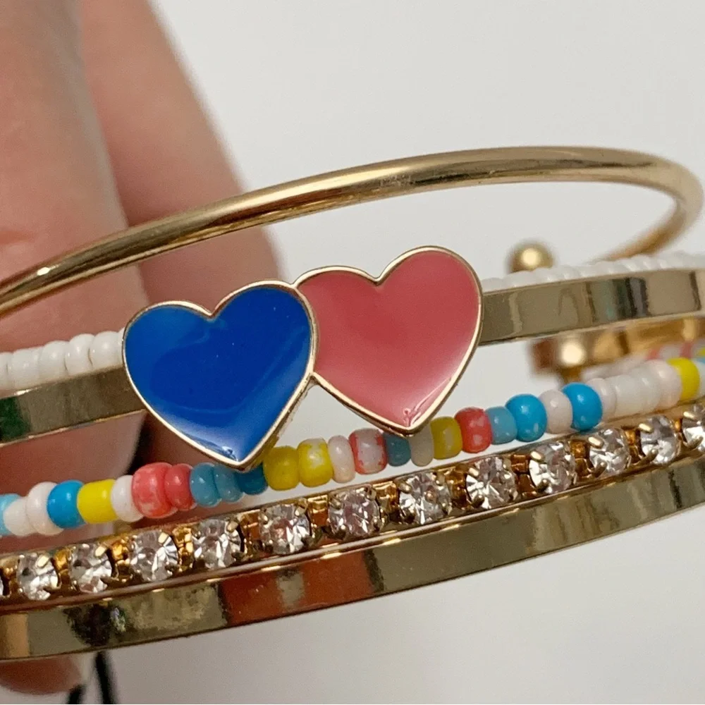 BCBGeneration NEW girls bracelet small hearts rhinestones connected bangle cuff
